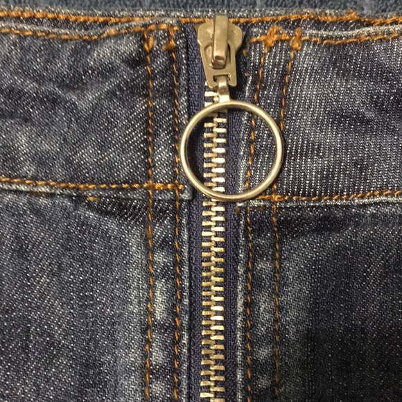 F21 Denim Jean A line Mini Skirt Zip Front O Ring XL 12 - Picture 9 of 11